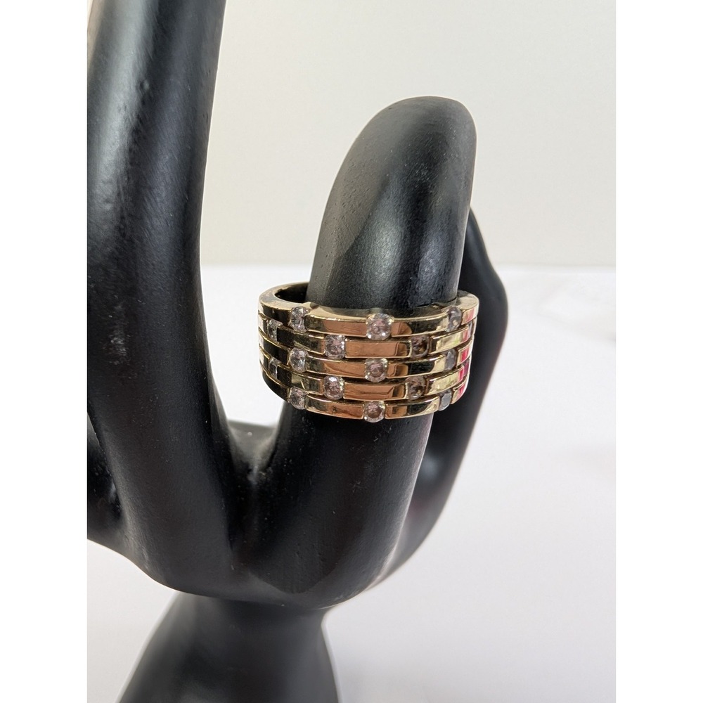 SW‎ China Gold Toned Sterling Silver 925 Cubic Zirconia Band Ring Size 7